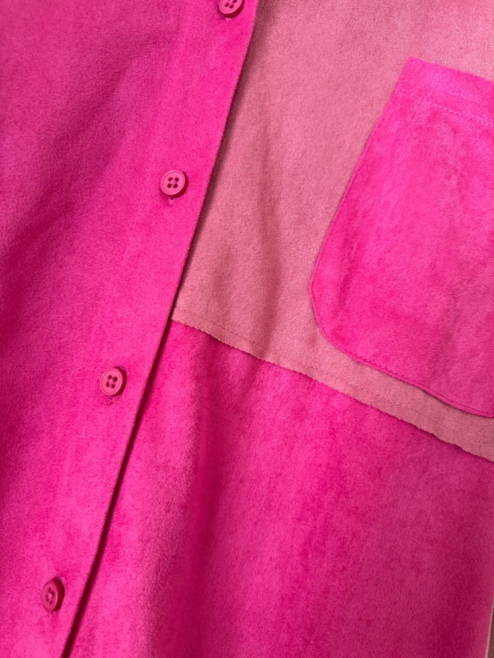 New In Fuchsia & Pink Abstract Color Block Suede Button Down - Picture 3 of 7